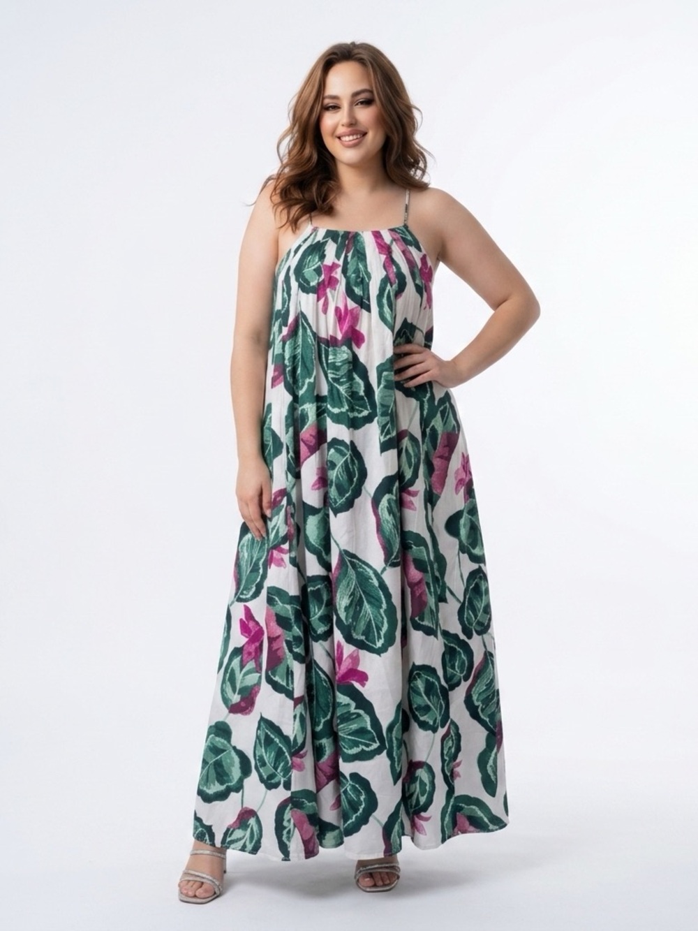 Green & Pink Maxi Dress/Boho/Cottegecore/Vacation/Wedding/Tropical/Romantic/Chic